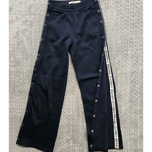 Tory Sport Track Pants size XS Navy Blue & White Snaps Athleisure Wide Leg - Picture 11 of 14